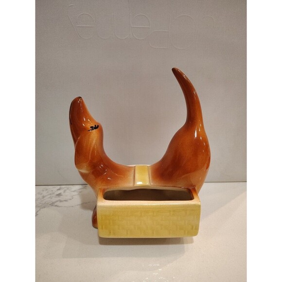 Vintage A.L. Hirsch Dachshund Ceramic Dog Cigarette Holder and Ashtray Planter - Picture 1 of 15